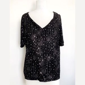 Shiny Silver Stars on Black Shadow Stripe Top ✨